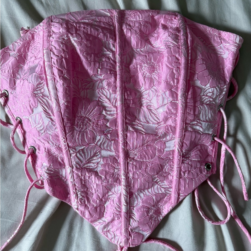 Pink Floral Lace Corset Top